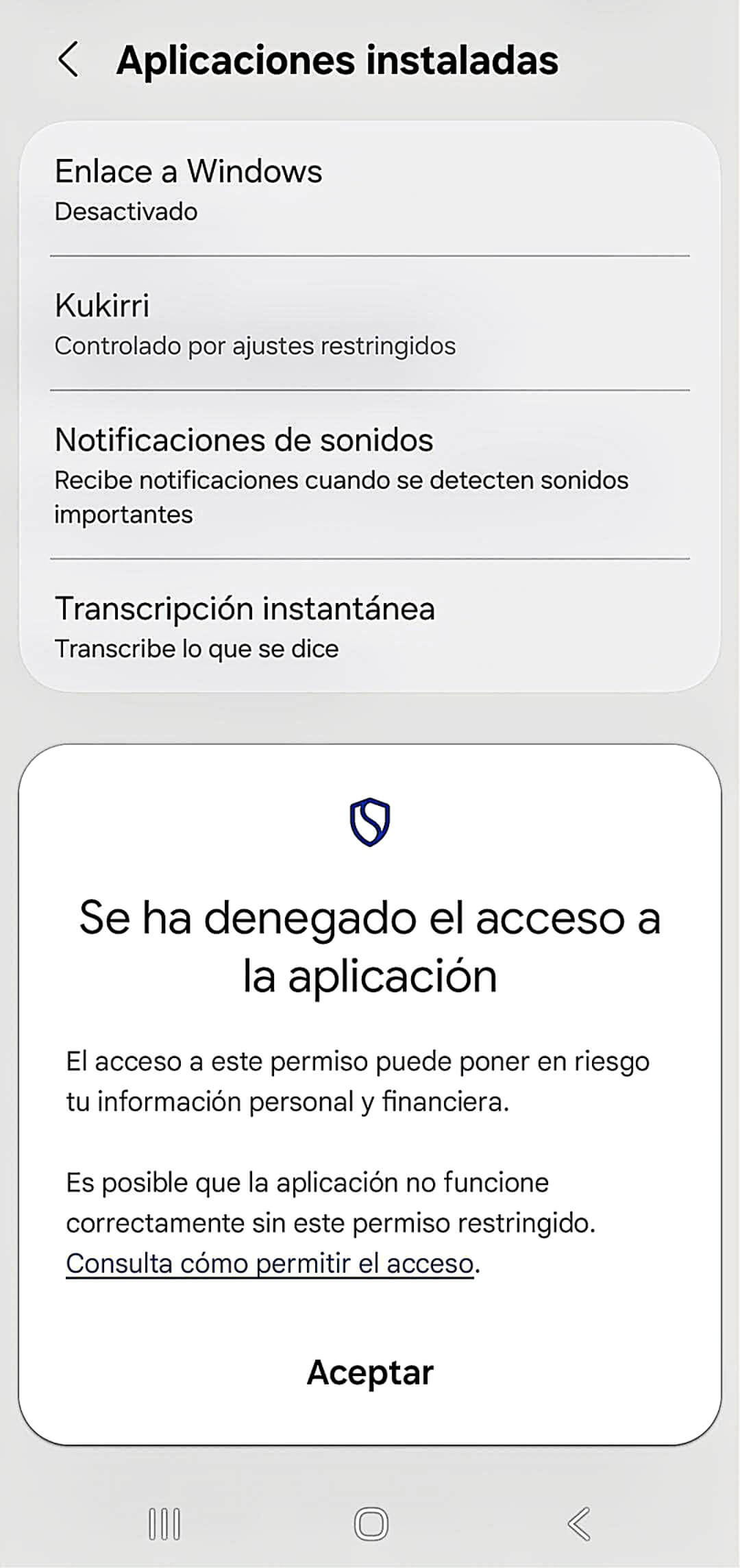 Menú accesibilidad Android