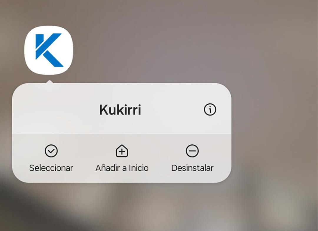 Menú aplicacion Kukirri